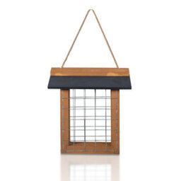 Wooden Suet Ball Or Cake Bird Feeder With Slate Roof, Metal Cage & Hanging Cord - Outdoor Garden Wild Bird Feeding Station - thumbnail 2