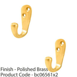 Loops 2 Pack - Victorian Oval Single Robe Coat Hook - Wall Mounted Gown Holder Polished Brass - thumbnail 2