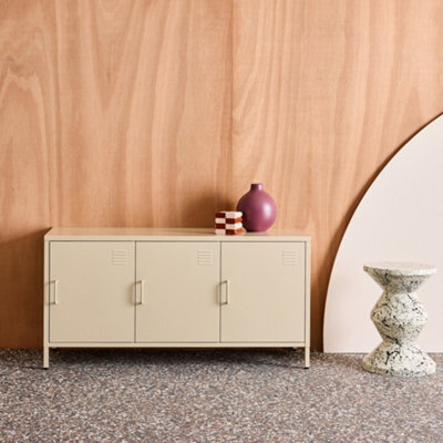 Sweeek - Industrial Metal Tv Stand With 3 Doors 120Cm Cream 120X40X60 Cm - Alabama - image 1