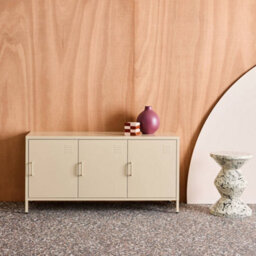 Sweeek - Industrial Metal Tv Stand With 3 Doors 120Cm Cream 120X40X60 Cm - Alabama - thumbnail 3