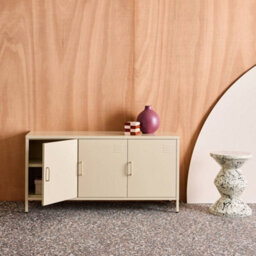 Sweeek - Industrial Metal Tv Stand With 3 Doors 120Cm Cream 120X40X60 Cm - Alabama - thumbnail 4