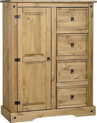 Seconique Corona 1 Door 4 Drawer Low Combi Wardrobe In Distressed Waxed Pine - image 1