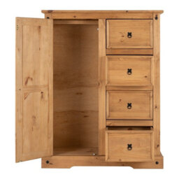 Seconique Corona 1 Door 4 Drawer Low Combi Wardrobe In Distressed Waxed Pine - thumbnail 4