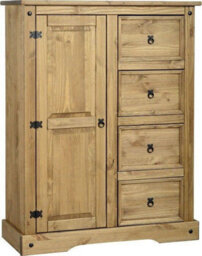 Seconique Corona 1 Door 4 Drawer Low Combi Wardrobe In Distressed Waxed Pine - thumbnail 1