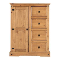 Seconique Corona 1 Door 4 Drawer Low Combi Wardrobe In Distressed Waxed Pine - thumbnail 3