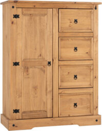 Seconique Corona 1 Door 4 Drawer Low Combi Wardrobe In Distressed Waxed Pine - thumbnail 2