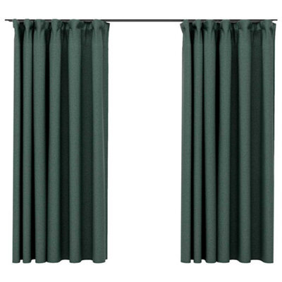 Berkfield Premium Linen-Look Blackout Curtains With Hooks 2 Pcs Green 140X175 Cm