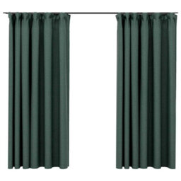 Berkfield Premium Linen-Look Blackout Curtains With Hooks 2 Pcs Green 140X175 Cm