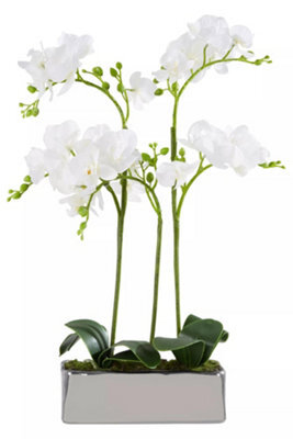 Orsina Fiori White Orchid Plant In Rectangular Pot Artificial Plant Foliage - image 1