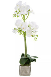 Orsina Fiori White Orchid Plant In Rectangular Pot Artificial Plant Foliage - thumbnail 3