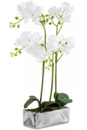 Orsina Fiori White Orchid Plant In Rectangular Pot Artificial Plant Foliage - thumbnail 2