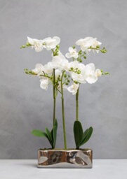 Orsina Fiori White Orchid Plant In Rectangular Pot Artificial Plant Foliage - thumbnail 5