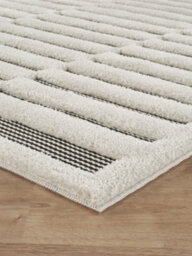 Freya Living Room Area Rug Contemporary 3D Embossed Modern Stripe Bar Design - Cream 200Cm X 290Cm - thumbnail 5