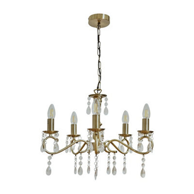 Valuelights Argyll Antique Brass 5 Way Crystal Jewel Chandelier Ceiling Light Fitting - image 1