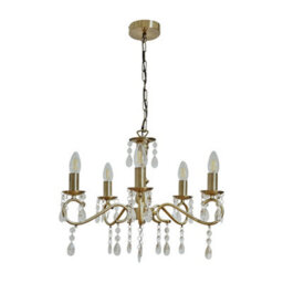 Valuelights Argyll Antique Brass 5 Way Crystal Jewel Chandelier Ceiling Light Fitting - thumbnail 1