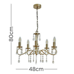 Valuelights Argyll Antique Brass 5 Way Crystal Jewel Chandelier Ceiling Light Fitting - thumbnail 9