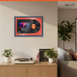 "AK Frames 25X17"" Navy Blue Classic Vinyl Record Frame With Poppy Red Mount For 12 Inch Lp Cover & Disc - Overlapped Design" - thumbnail 5