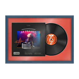 "AK Frames 25X17"" Navy Blue Classic Vinyl Record Frame With Poppy Red Mount For 12 Inch Lp Cover & Disc - Overlapped Design"
