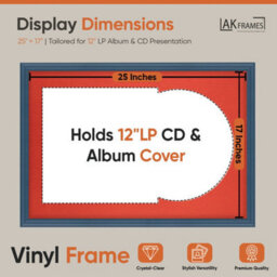 "AK Frames 25X17"" Navy Blue Classic Vinyl Record Frame With Poppy Red Mount For 12 Inch Lp Cover & Disc - Overlapped Design" - thumbnail 2