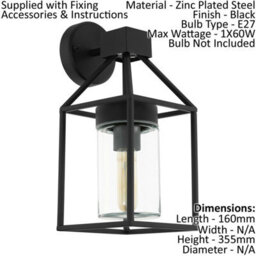 Stylish Ip44 Outdoor Wall Light With Black Square Glass Shade For Porch And Garden - thumbnail 2