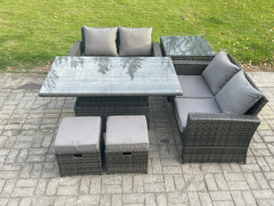 Fimous Garden Furniture Sets Rattan Outdoor Height Adjustable Rising Lifting Table Sofa Dining Set With Side Table Footstools - image 1