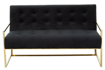 Orsina Two Seat Black Velvet Sofa, Deep Button Tufting, Foam Padded Seat And Back, Sleek Metal Frame, Glam Appeal - image 1