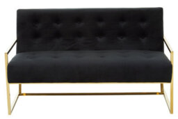 Orsina Two Seat Black Velvet Sofa, Deep Button Tufting, Foam Padded Seat And Back, Sleek Metal Frame, Glam Appeal - thumbnail 1