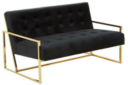 Orsina Two Seat Black Velvet Sofa, Deep Button Tufting, Foam Padded Seat And Back, Sleek Metal Frame, Glam Appeal - thumbnail 2