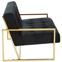 Orsina Two Seat Black Velvet Sofa, Deep Button Tufting, Foam Padded Seat And Back, Sleek Metal Frame, Glam Appeal - thumbnail 3