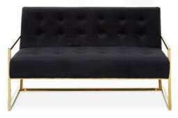 Orsina Two Seat Black Velvet Sofa, Deep Button Tufting, Foam Padded Seat And Back, Sleek Metal Frame, Glam Appeal - thumbnail 7