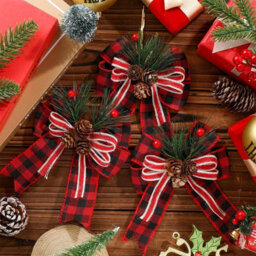 Amorly 6 Pcs Christmas Burlap Bows Red And Black Buffalo Plaid 5 X 6 Inch, Farmhouse Ribbon For Tree Wreath Garland, Checkered Plaid Bow - thumbnail 4