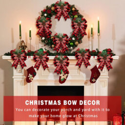 Amorly 6 Pcs Christmas Burlap Bows Red And Black Buffalo Plaid 5 X 6 Inch, Farmhouse Ribbon For Tree Wreath Garland, Checkered Plaid Bow - thumbnail 3