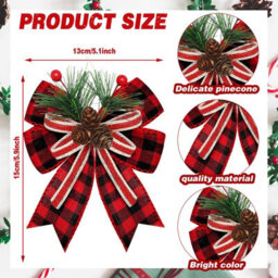 Amorly 6 Pcs Christmas Burlap Bows Red And Black Buffalo Plaid 5 X 6 Inch, Farmhouse Ribbon For Tree Wreath Garland, Checkered Plaid Bow - thumbnail 2