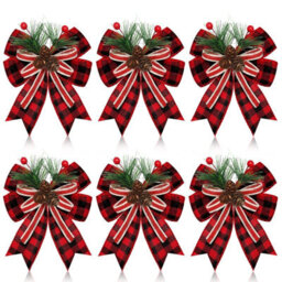 Amorly 6 Pcs Christmas Burlap Bows Red And Black Buffalo Plaid 5 X 6 Inch, Farmhouse Ribbon For Tree Wreath Garland, Checkered Plaid Bow - thumbnail 1