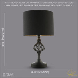Happy Homewares Classic Twist Metal Table Lamp In Matte Black With Black Drum Shade - thumbnail 7