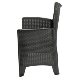 Urbn-Garden Urbngarden 3 Pc Bistro Black Plastic Armchairs Cushions Coffee Table Garden Outdoor Furniture Set - thumbnail 6