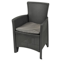 Urbn-Garden Urbngarden 3 Pc Bistro Black Plastic Armchairs Cushions Coffee Table Garden Outdoor Furniture Set - thumbnail 5