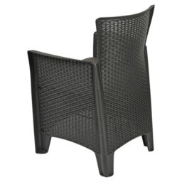 Urbn-Garden Urbngarden 3 Pc Bistro Black Plastic Armchairs Cushions Coffee Table Garden Outdoor Furniture Set - thumbnail 4
