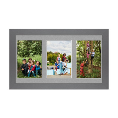 AK Frames 40X20Cm Dark Grey Modern Multi Photo Frame With Silver Mount - Holds 3 Apertures (3X) 6X4 Photos - image 1