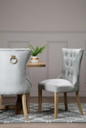 Orsina Grey Buttoned Velvet Dining Chairs, Velvet Upholstered Chair With Wooden Legs, Accent Chair For Living Room - thumbnail 5