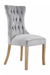 Orsina Grey Buttoned Velvet Dining Chairs, Velvet Upholstered Chair With Wooden Legs, Accent Chair For Living Room