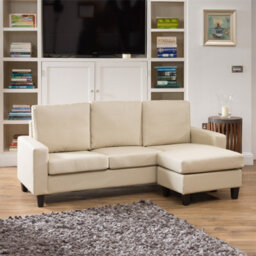 Modena Reversible Bonded Leather Corner Sofa - Cream - thumbnail 2