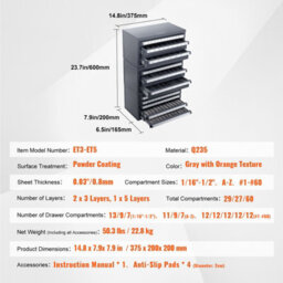 "Vevor 3-Drawer Drill Bit Cabinet, For 1/16""-1/2"" & Letter A-Z, Stackable Steel Organizer With Labels" - thumbnail 7