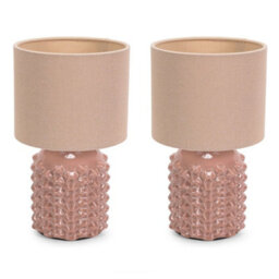 Valuelights Asha Pair - Ceramic Pink Geometric Textured Base Table Lamp With Drum Shade - thumbnail 2