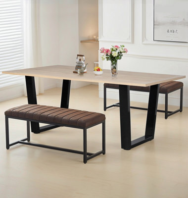 Hallowood Furniture Dudley 1.8M Dining Table Set With 2 Deluxe Leather Effect Benches - image 1
