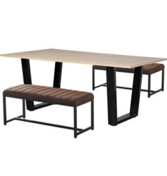 Hallowood Furniture Dudley 1.8M Dining Table Set With 2 Deluxe Leather Effect Benches - thumbnail 8