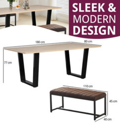 Hallowood Furniture Dudley 1.8M Dining Table Set With 2 Deluxe Leather Effect Benches - thumbnail 3