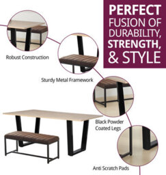 Hallowood Furniture Dudley 1.8M Dining Table Set With 2 Deluxe Leather Effect Benches - thumbnail 2