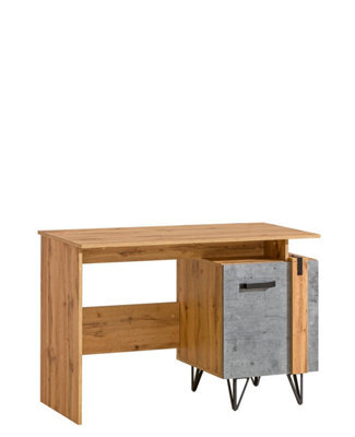 Arte Modern Workspace Enhancer: Lofter Desk, Oak Wotan & Concrete, H1200mm W1200mm D600mm - image 1