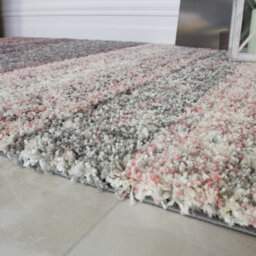 Loomed Super Soft Blush Pink Grey Mottled Striped Shaggy Area Rug 80X150Cm - thumbnail 3